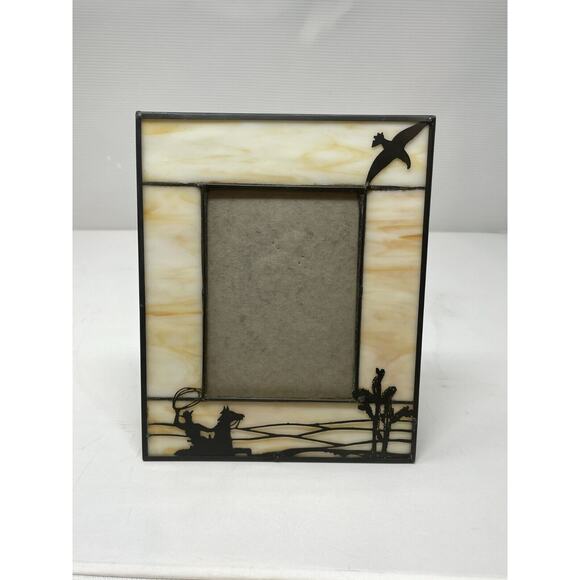 Stained Glass Picture Frame 3.5" x 5" Cowboy Yellowstone Sunset Ropin Western - Picture 7 of 7